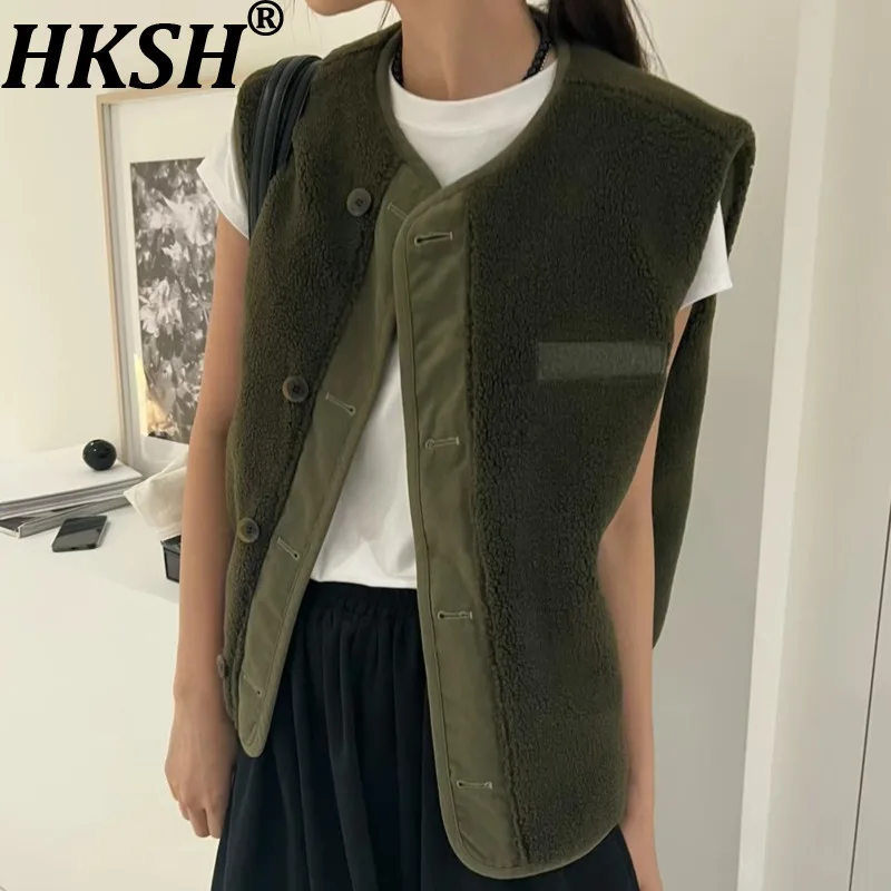 

HKSH осень-зима новый женский жилет с круглым вырезом без рукавов однобортный лоскутный универсальный шикарный двусторонний теплый жакет HK13002