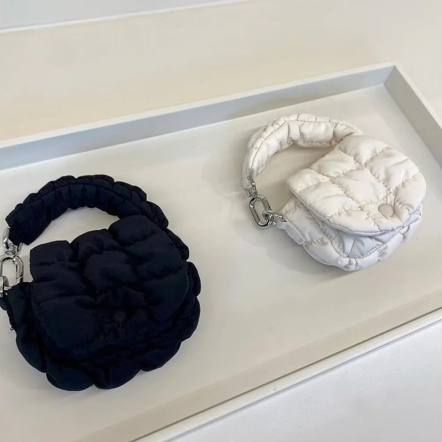 

여성용 구김 만두 가방, 단색 코튼 퍼퍼, 핸드백 플리츠 탑 핸들 백, 플랩 백, 쇼핑 날짜