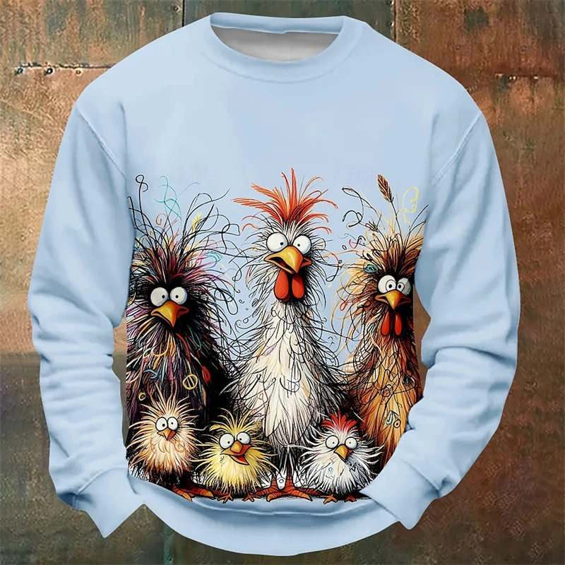 Funny Chicken Graphic Sweatshirts For Men Fashion Spring Autumn Long Sleeve 3D Animals Printed Pullovers Loose Crew Neck Hoodies