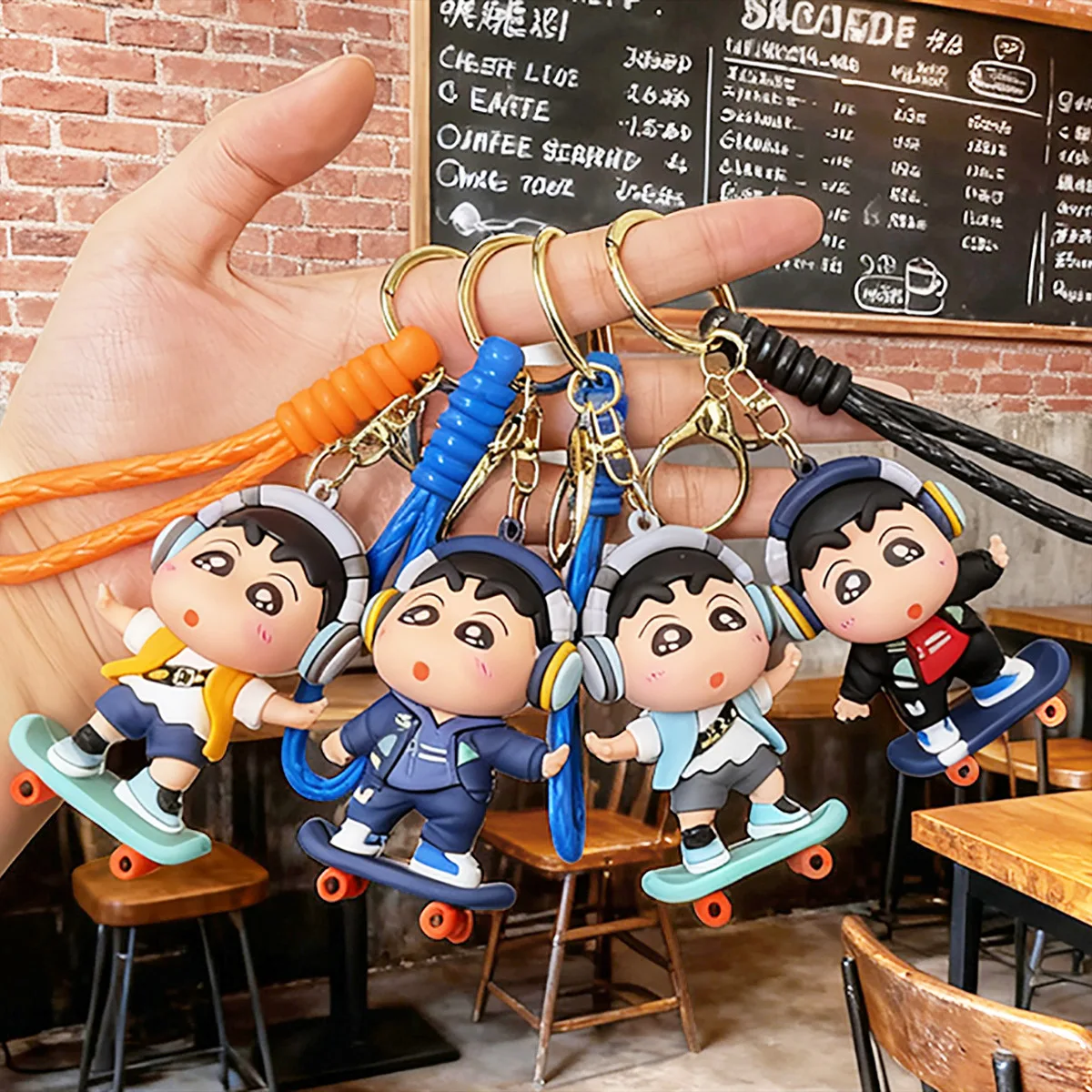 

New model Crayon Shin-chan keychain Skateboard posture Action Figure Toys Car Backpack pendant decoration Gifts