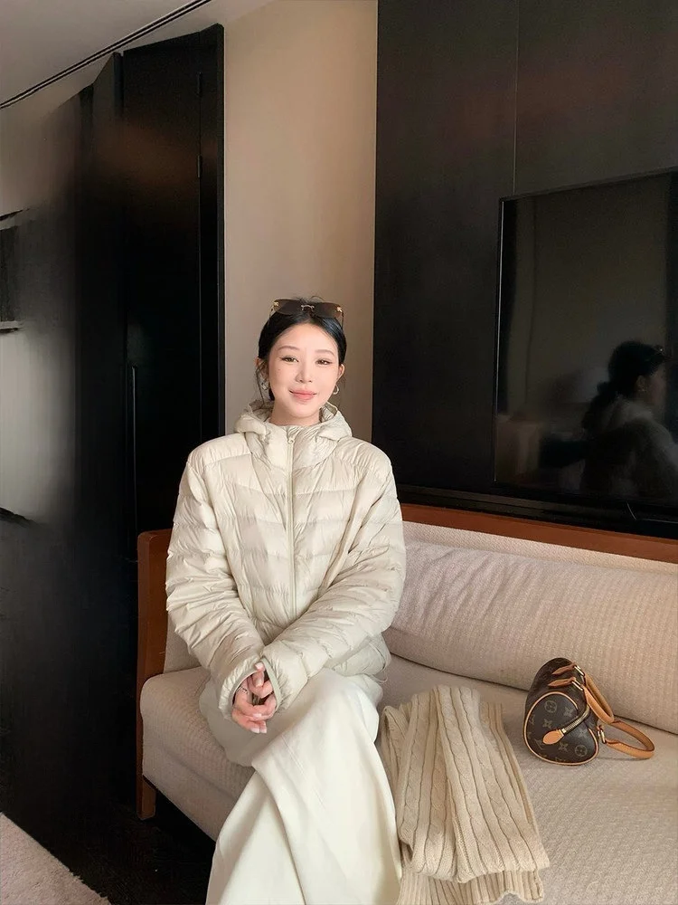 

BULENG White Du down Jaet Women's Autumn Winter Thi Warm Coat Pure Color Zipper Closure Regular Sve Long Straight