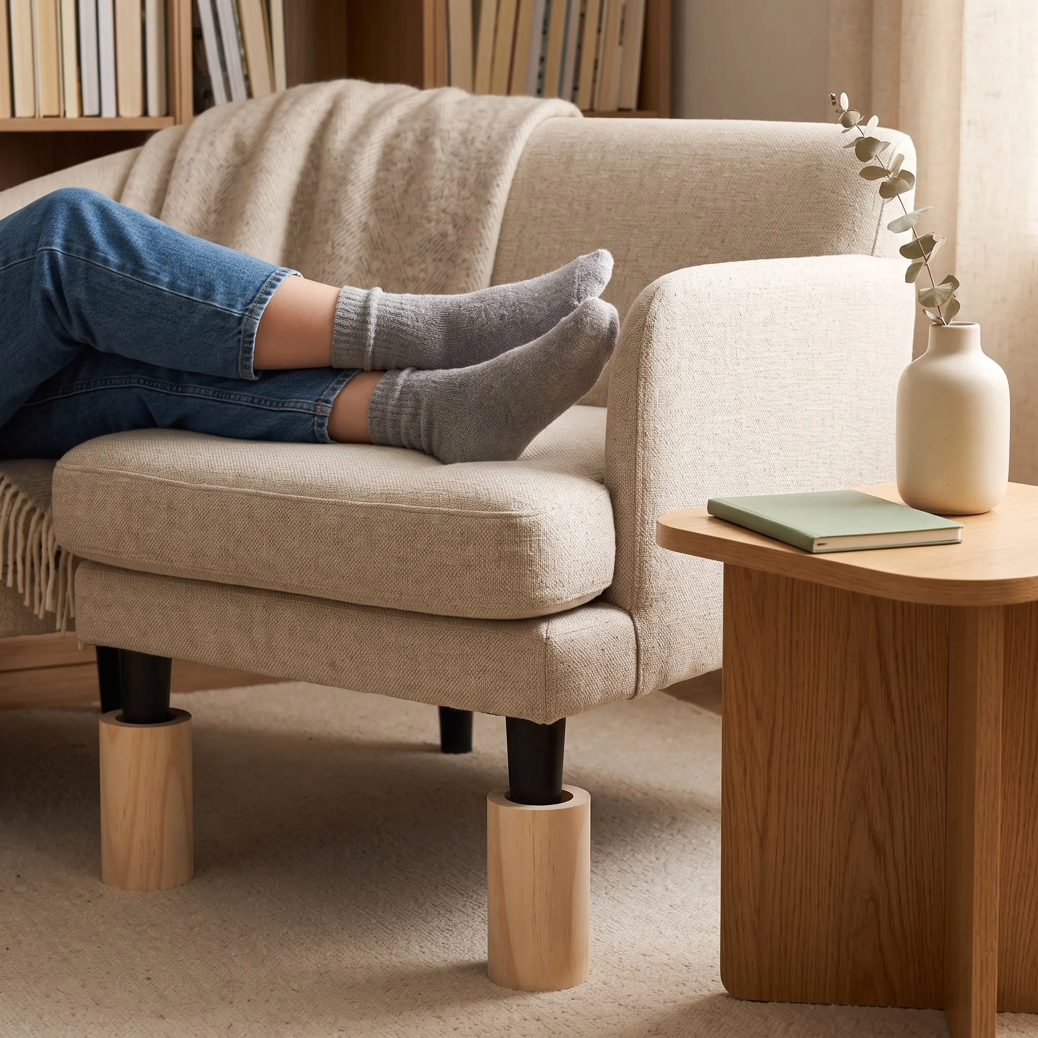 2Pcs Wood Sofa Riser Cylinder Furniture Height Increasing Pads Heavy Duty Support for Couch Bed Table 4.5cm Inner Diameter