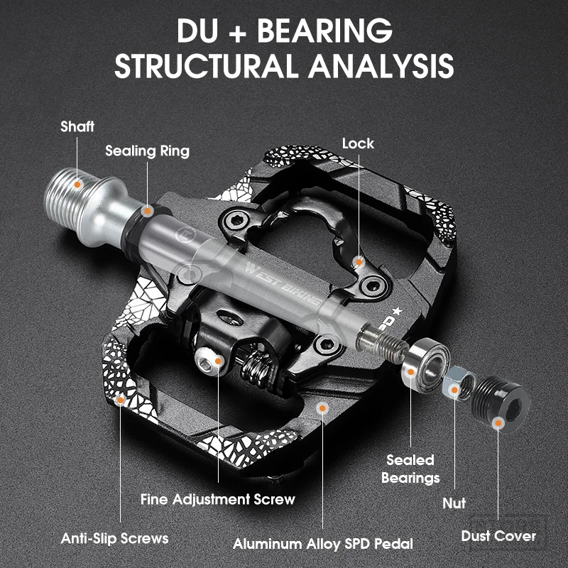 WEST BIKING Bicycle Lock Pedal 2 In 1 With Free Cleat For SPD System MTB Road Bike Pedals Anti-slip Bearing Cycling Accessories