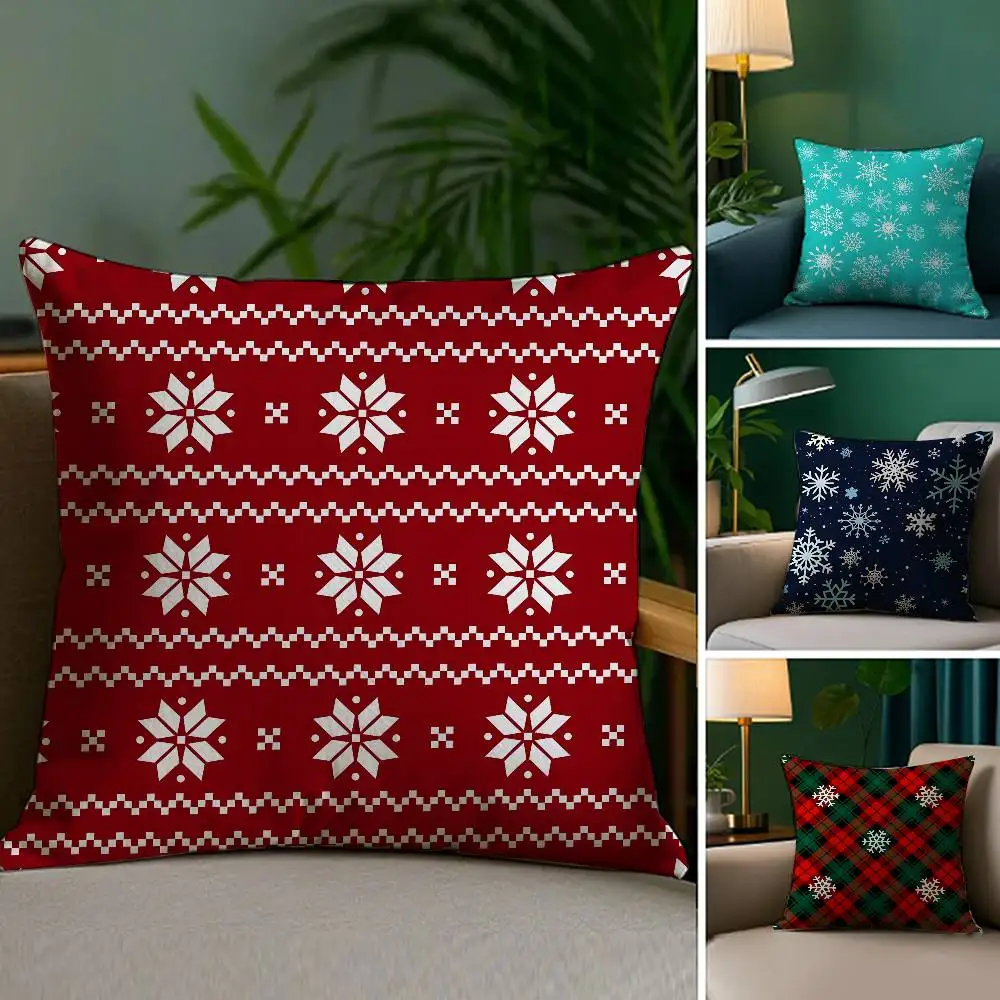 Niedlicher Kissenbezug mit Weihnachtsschneeflockenmuster, Anti-Dustmite, unsichtbarer Reißverschluss, Schlafsofa