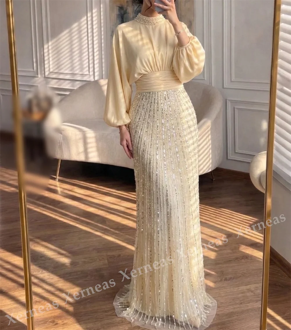 Customized Exquisite High Collar Sparkle Evening Dress A-line Long Dresses Luxury Wedding Party Dress image 4