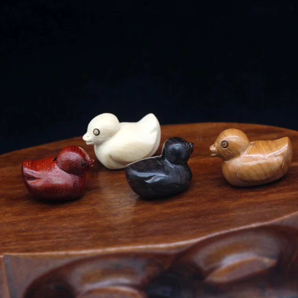 

4Pcs Mini Wooden Duck Pendant Charm Hand Carved Solid Wood DIY Jewelry Making Necklace Bracelet Keychain Accessories