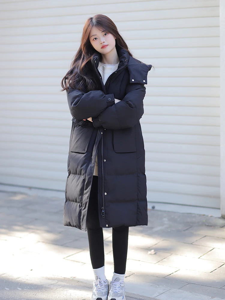 

Women's down Jaet 2025 Winter New Sle Bla Mid-Length White Du down Coat Thiened Warmth Korean Loose Slimming