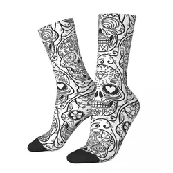 Divertenti calzini da uomo felici modello teschio messicano nero bianco Vintage Harajuku Hip Hop Seamless Crew Crazy Sock Gift Pattern stampato