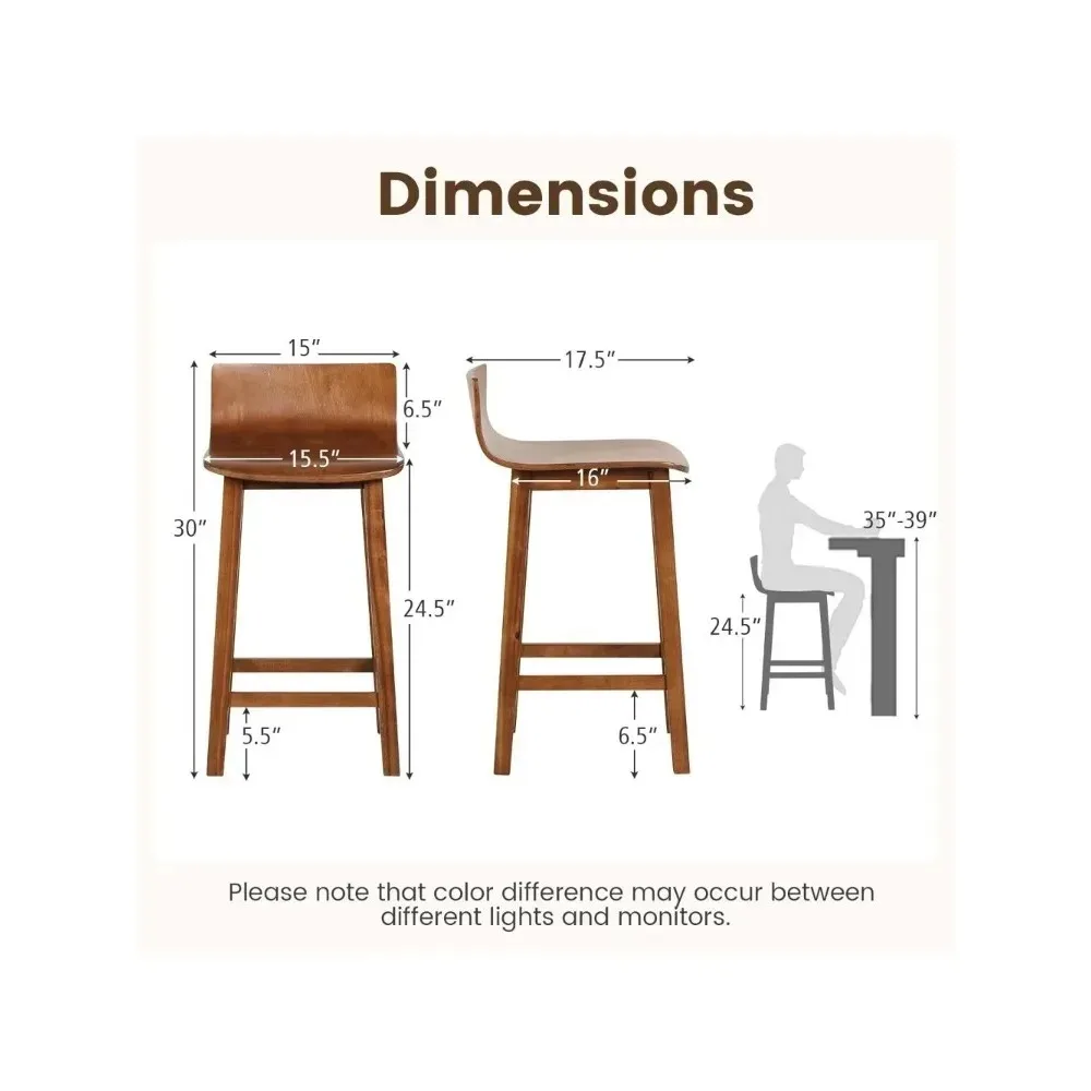 เก้าอี้บาร์ขนาด 24.5 นิ้ว ชุด 2 ตัว, เก้าอี้บาร์สูงระดับเคาน์เตอร์พร้อมพนักพิงต่ำและที่วางเท้า, เก้าอี้บาร์ไม้สไตล์ฟาร์มเฮาส์, เก้าอี้บาร์ไม้แบบไม่มีที่วางแขน