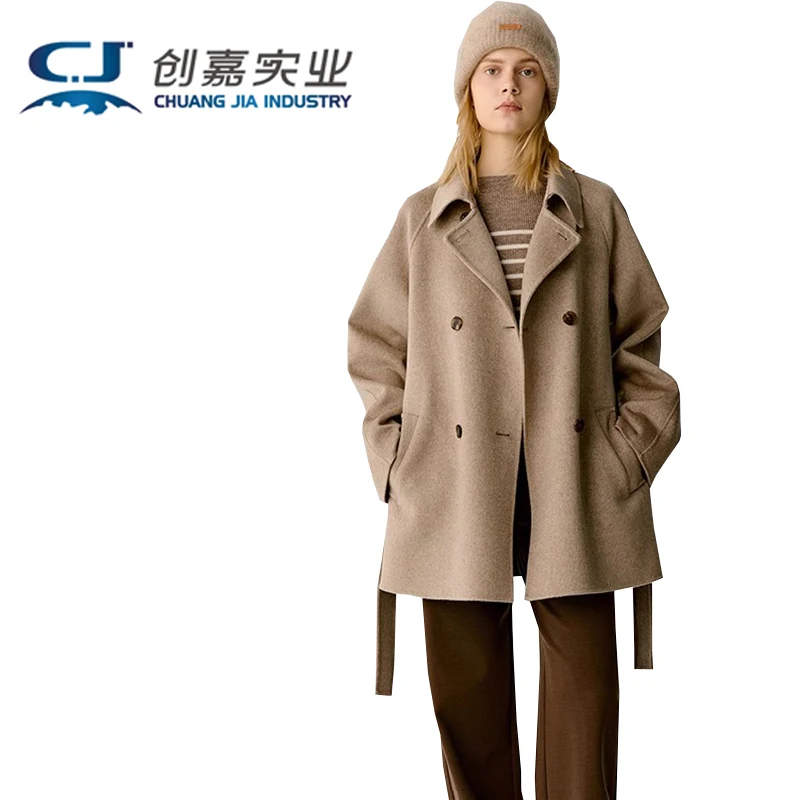 

Высококачественное двустороннее женское пальто из меха альпаки с двойными передними пуговицами и воротником на шнурке, элегантное, мягкое, очаровательное, теплое, удобное