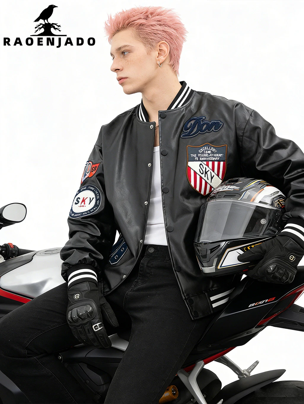 

Men's PU Faux Leather Jacket Retro Racing Sporty Coat Casual Fine Embroidery Baseball Outerwear Vintage Unise Varsity Streetwear