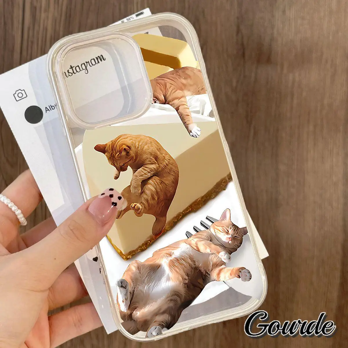 Gourde لطيف الجبن متعة القط Instagram واضح جراب هاتف جراب هاتف آيفون 13 12 14 15 زائد آيفون 16 برو ماكس غطاء مقاوم للصدمات