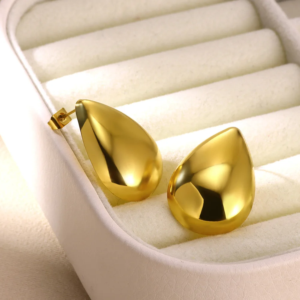 

Classic Tear Drop Shape Stud Earrings For Women Men Trendy Everyday Wear Stainless Steel Earings Retro Jewellery Christmas Gift