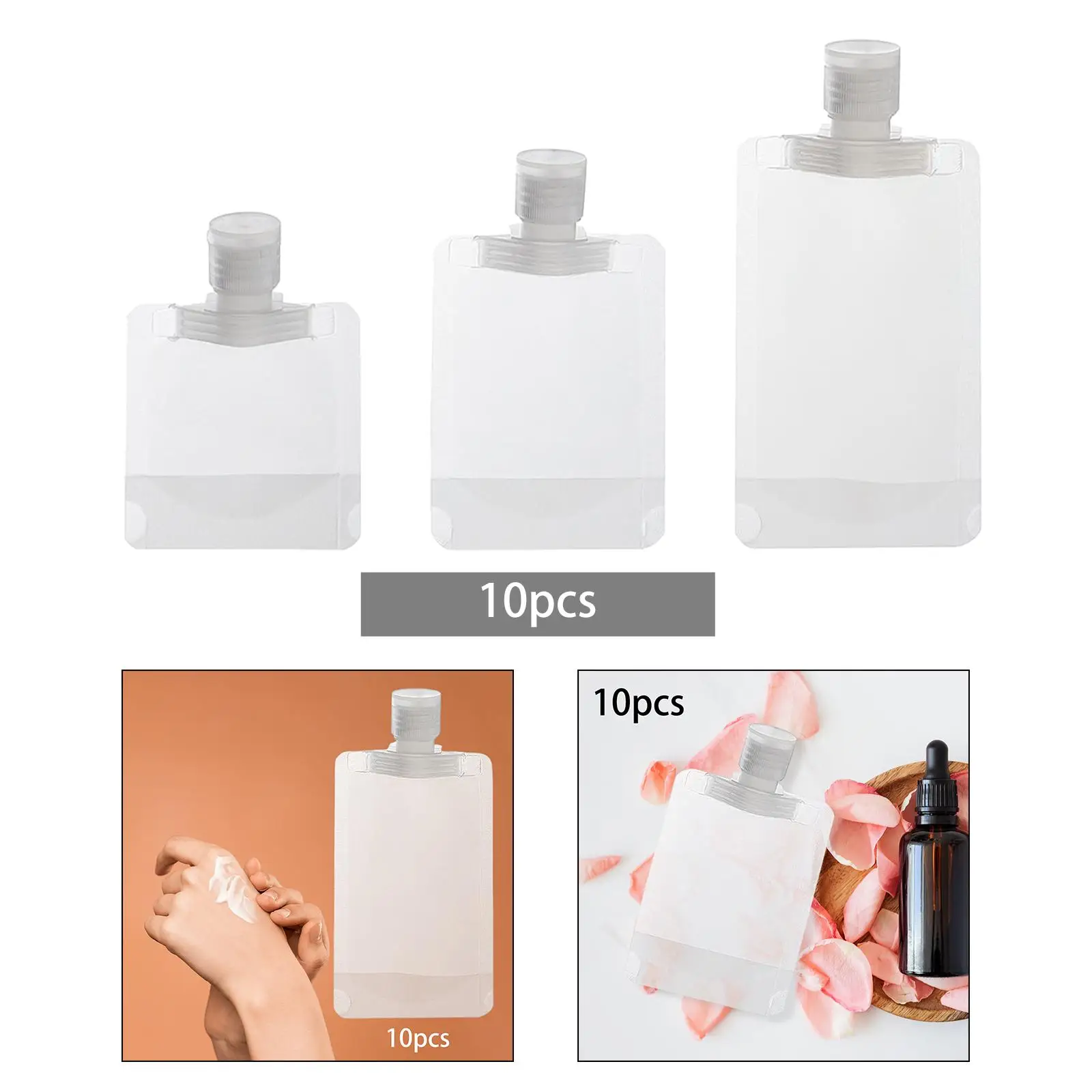 2-6pack 10Pcs Refillable Empty Squeeze Pouch Toiletry Container for Lotion