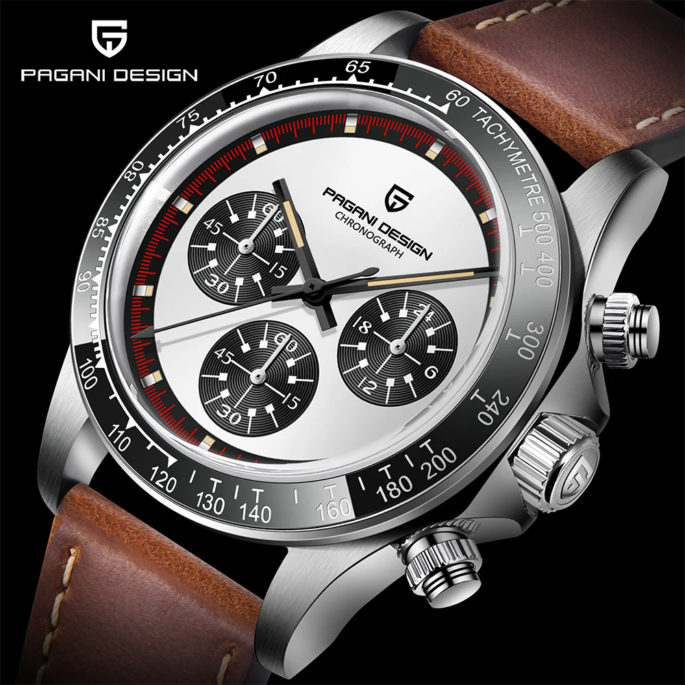 PAGANI DESIGN 2024 New Leather 40mm Men Watch Sports Waterproof Quartz Watches Top Brand Multifunctional Chronograph VK63 Clock