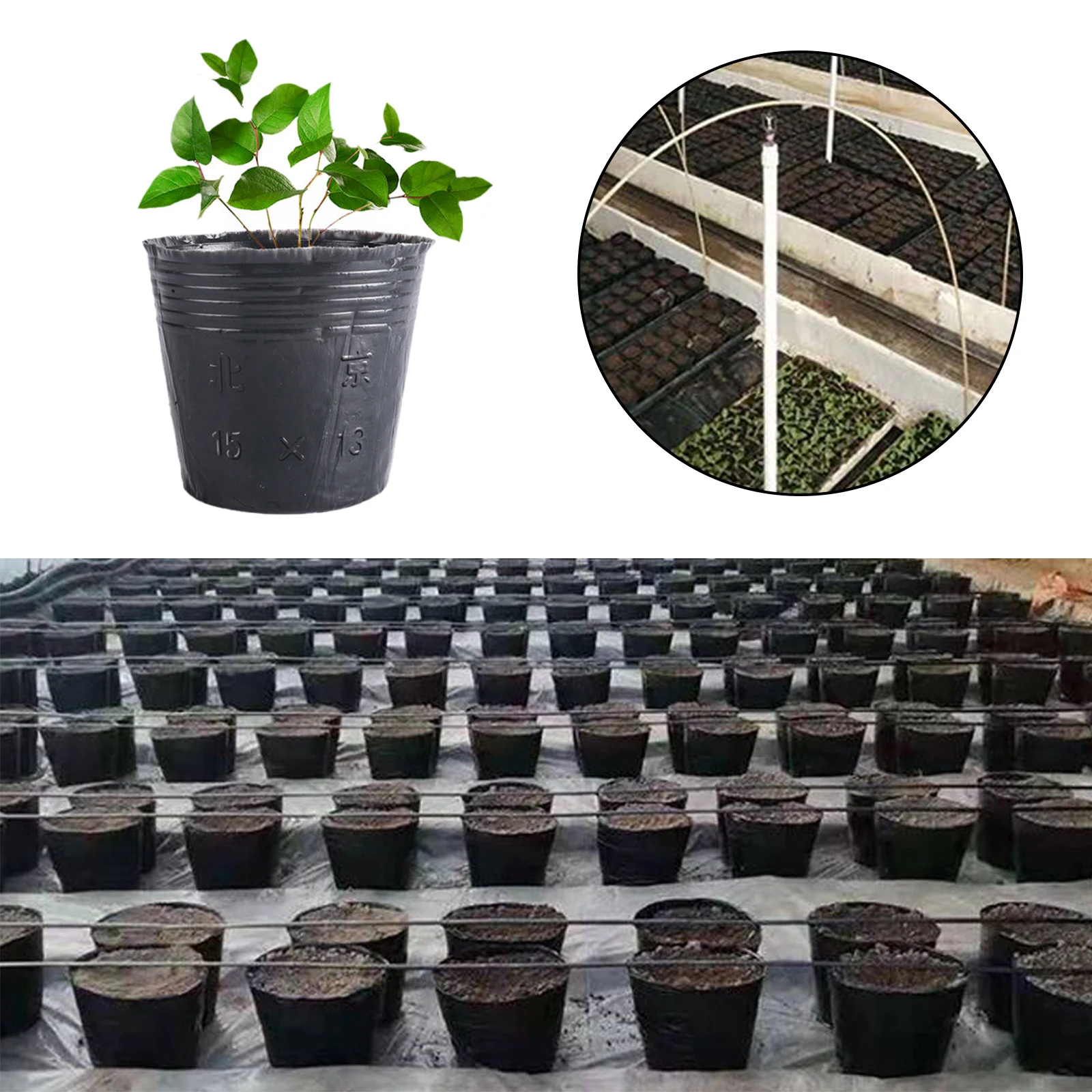 100Pcs Plastic Black Seedling Nursery Pots Seed Starting Grow Bag Flower Plant Breathable Container Garden Vegetable Box Cutting