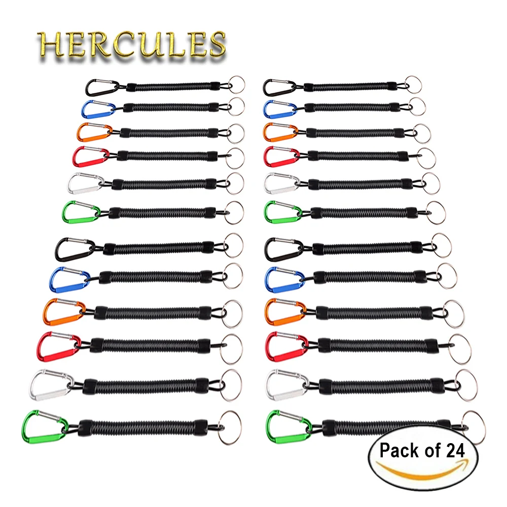 

24Pcs Fishing Lanyard Ropes Black Retractable Plastic Spiral Rope Tether Safety Line Fishing Accessories Plastic Retractable