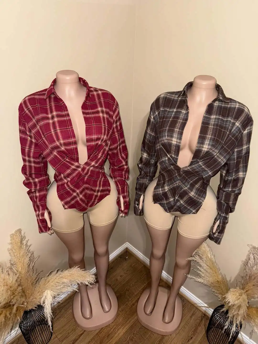 

Рубашка в клетку с пуговицами на талии, длинная рубашка, повседневная элегантная рубашка оверсайз, модный осенний универсальный топ, легкий многослойный офисный топ