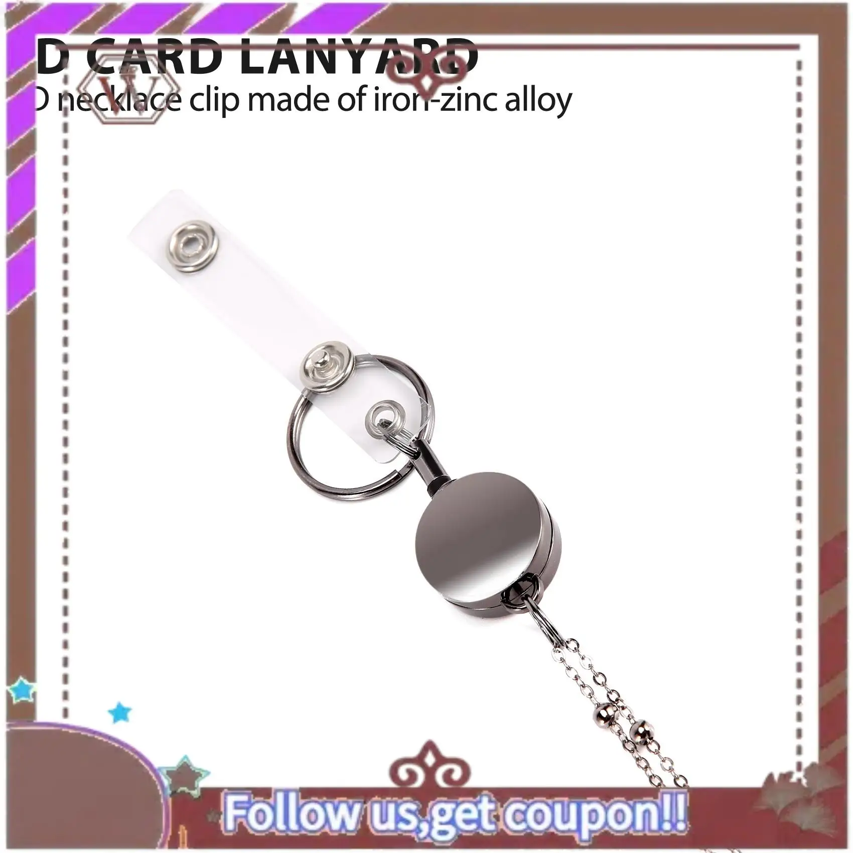 ABBG-Retractable Badge Scroll Lanyard With ID Card Holder, 3 Pcs Beaded Badge Lanyard Necklace With 6 Business Card Holders A