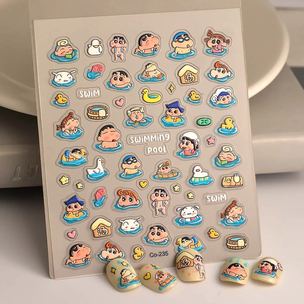 Japanese anime Crayon Shin-chan Nail Stickers Nail Art Accessories Cartoon Nail Art Supplies Cute Kids 5D Stickers Nail Parts view 3