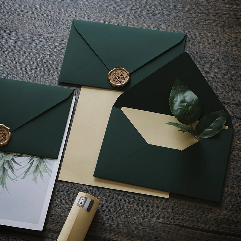 5pcs Solid Green Envelopes 250g Paper High-grade Paper Envelopes for Letters Wedding Party Invitations Cards Postcards Cover