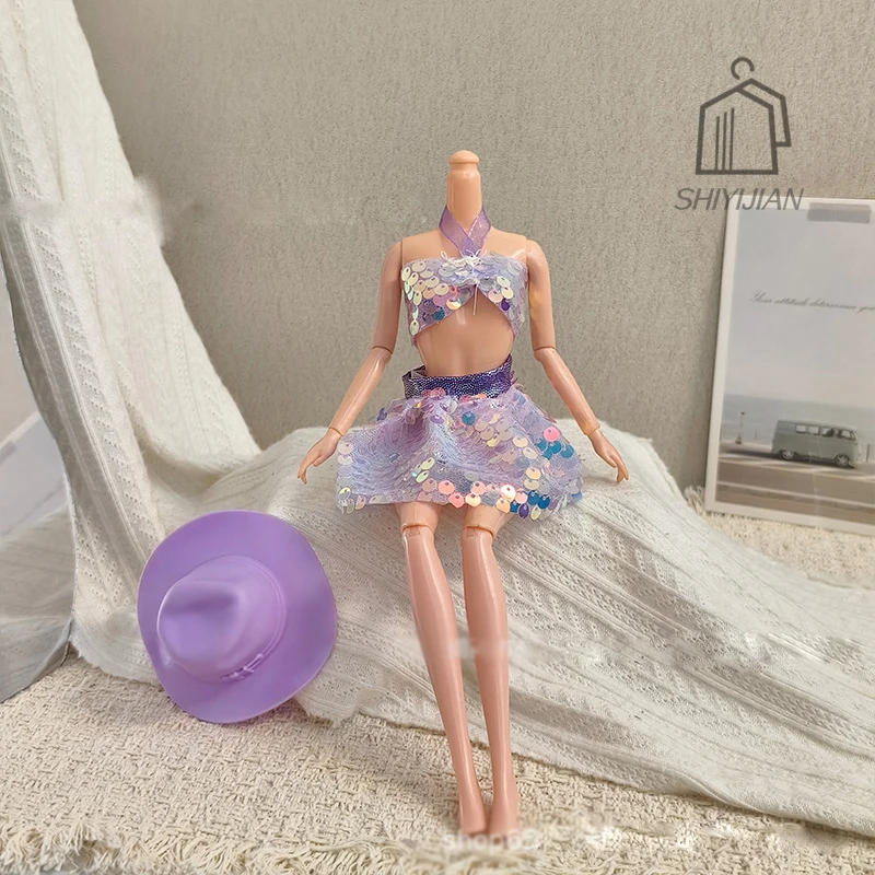 30cm Doll Swimsuit Sequined Beach Swimsuit Set Halter-top Swimsuit Fashion Dress Up Clothing Accessories For 1/6 Supermodel Doll