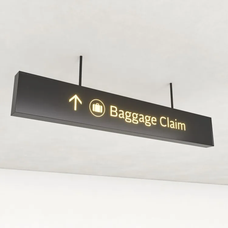 Indoor Double Sided LED Tube Light Box Aluminum Suspension Signage Subway Airport Directional Wayfinding Guide for Buildings