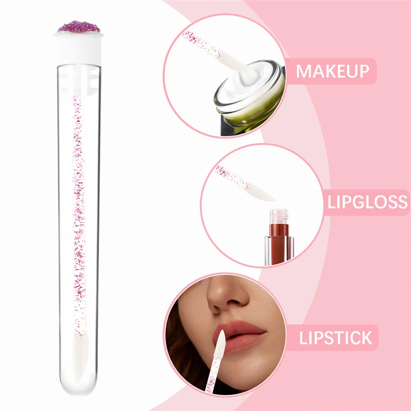 10pcs Disposable Diamond Tube Lip Brush Lipstick Makeup Brush Lip Gloss Wands Eyeshadow Applicator Portable Travel Cosmetic Tool