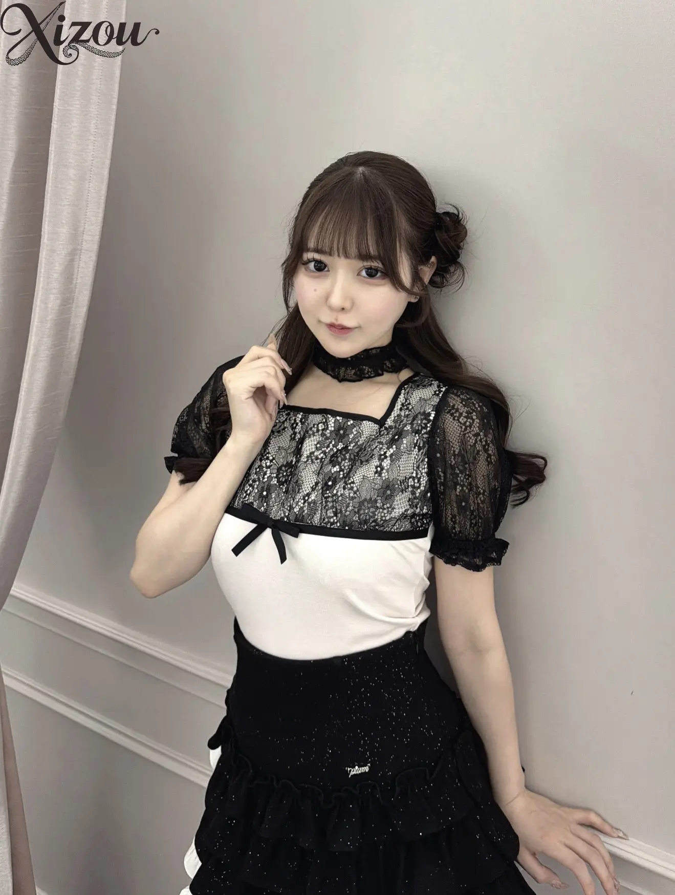 Korean Sweet Spicy Shirt Lace Patchwork Short Bubble Sleeve Slim Fit T-shirt Summer Casual Top 2026 Women Elegant Square Collar