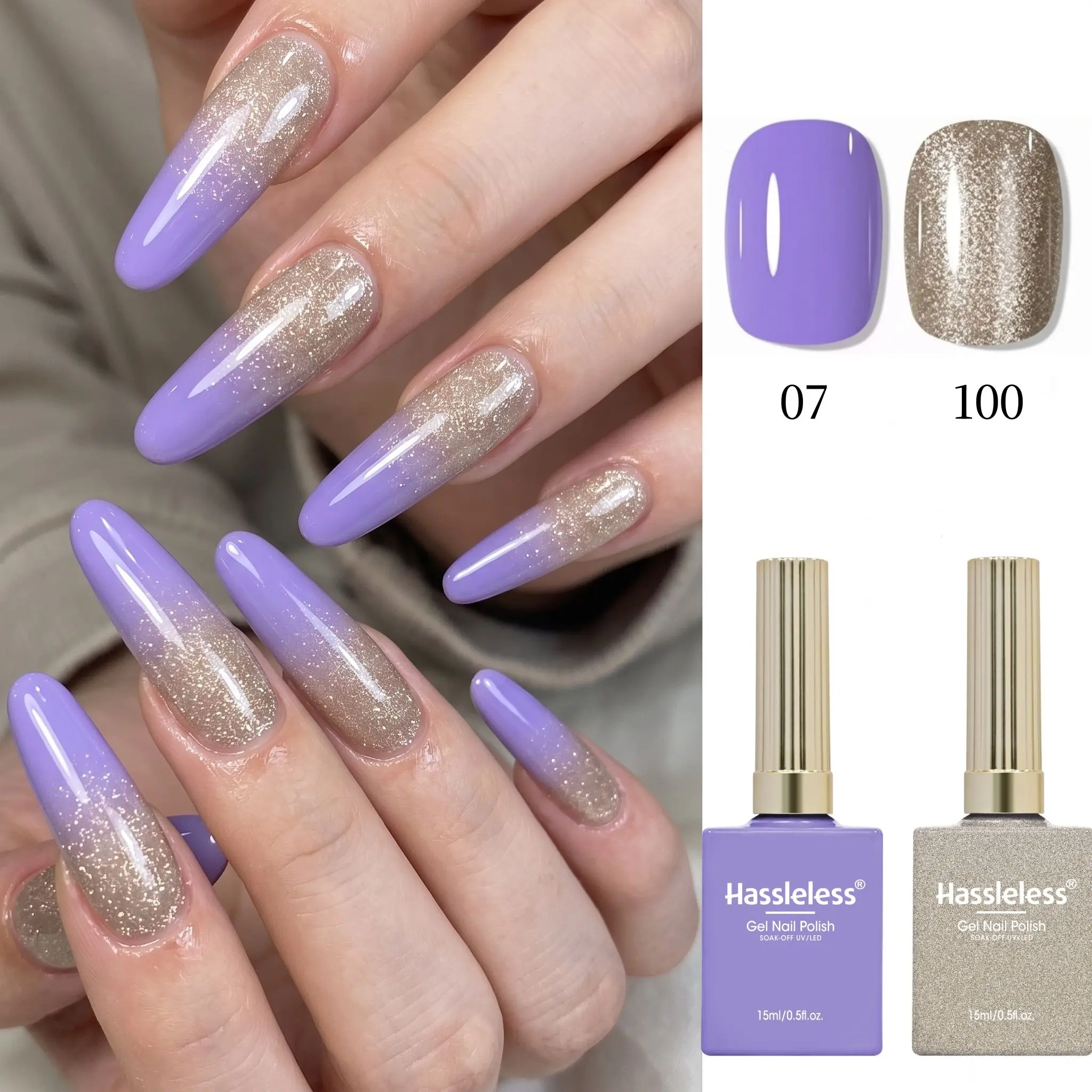 Hassleless 2Pcs Nail Polish Gel Set, Each Bottle Contains 0.5 Ounces, Salon and Home Nail Art Set, Perfect Holiday Gift Choice