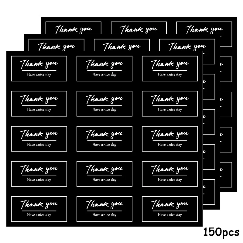 150 قطعة شكرا لك ملصق الختم للتغليف هدية أبيض أسود مربع سكرابوكينغ ملصقات لاصقة الخبز كعكة ورق التغليف العلامات #3