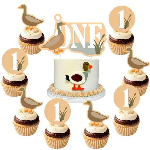 

Mallard Duck 1st Birthday Cupcake Toppers One Cake Toppers Duck Themed Cake Decorations for Boys Girls Baby Shower Mallard Duck