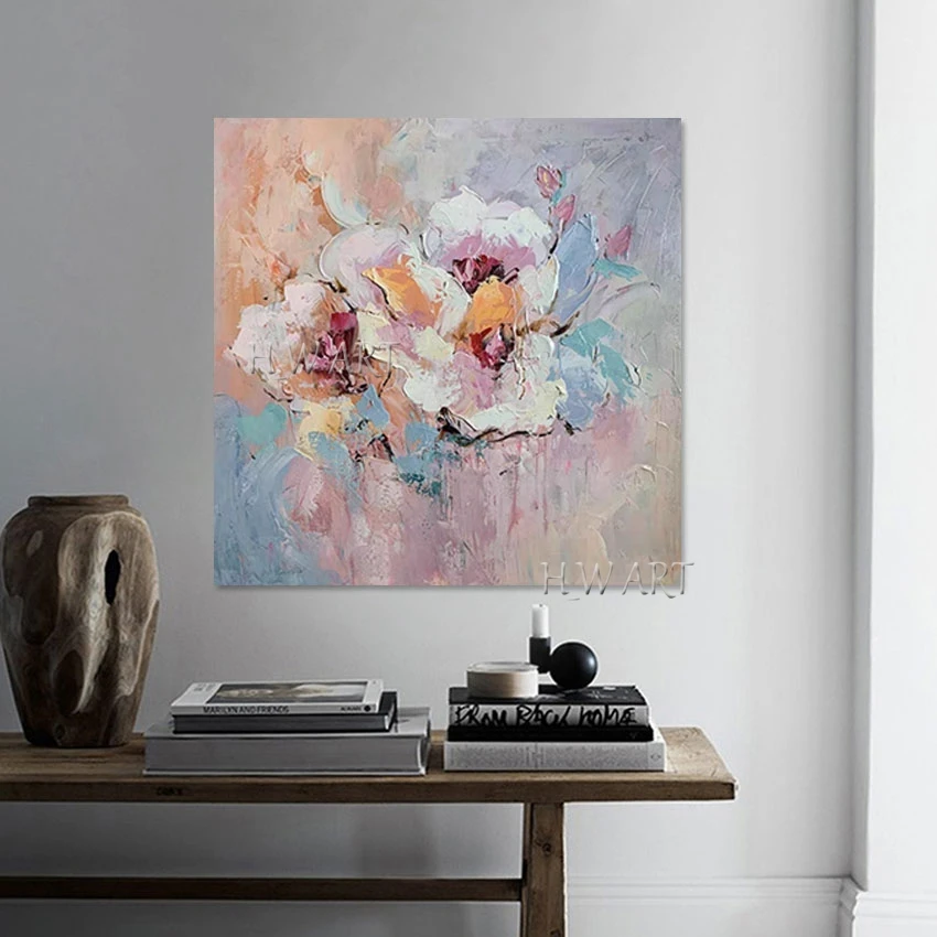 

High Quality Abstract Acrylic Flower Oil Painting, Frameless, Canvas Wall Decor, 3D Plant Picture, Modern Gallery Art Showpiece