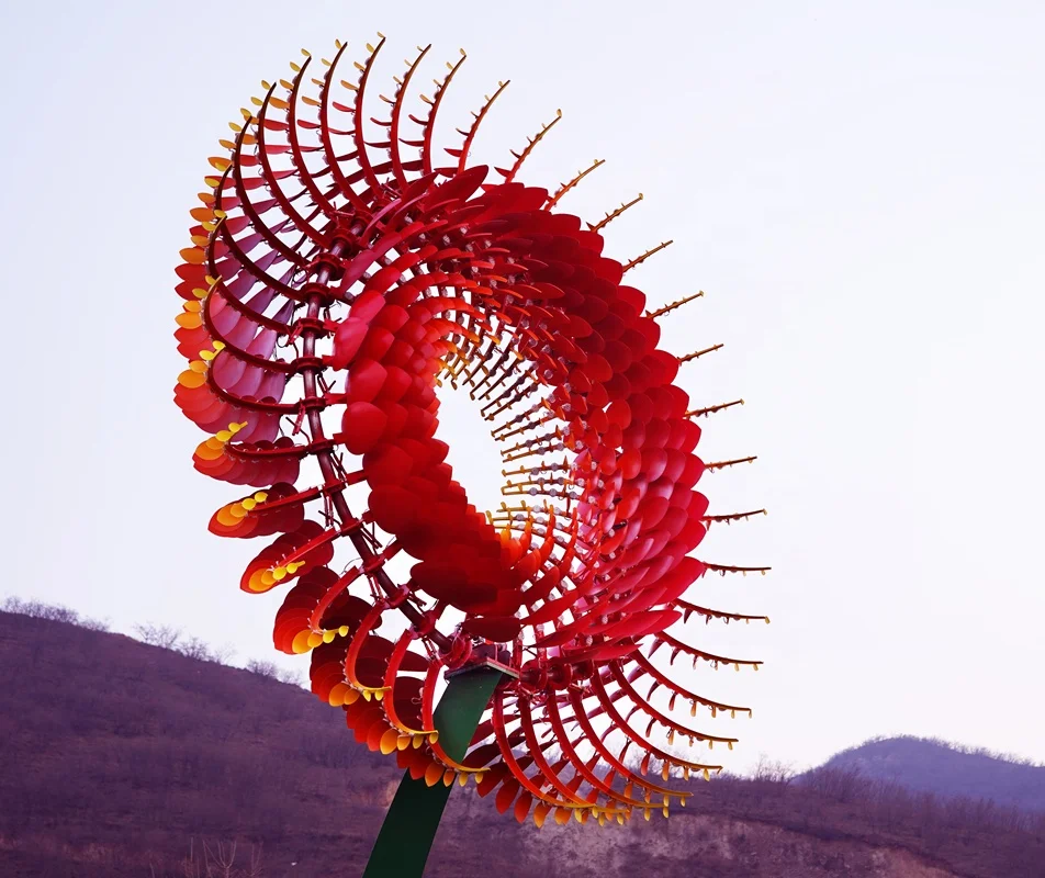 Landscaping Large Metal Art Decoration Public Stainless Steel Lantern Outdoor Wind Rotator Sports Sculpture