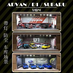 MC Hobby 1:64 Assemble Diorama Led Light Carport Garage Cabinet D1 GRAND PRIX ADVAN  for Diecast Model Car