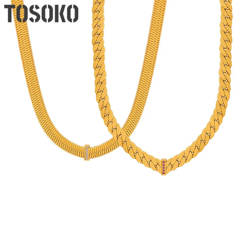 TOSOKO Stainless Steel Jewelry Metal Thick Chain Watch Chain Blade Chain Lock Bone Chain Minimalist Female Necklace BSP1501