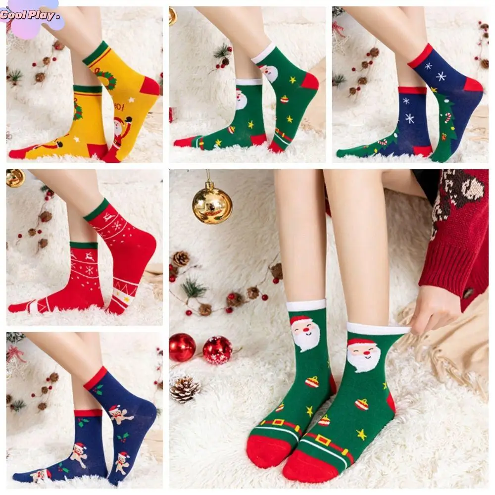 

Soft Snow Christmas Socks Thickened Cotton Santa Claus Socks Elk Middle Tube Socks Cartoon Hosiery Ladies