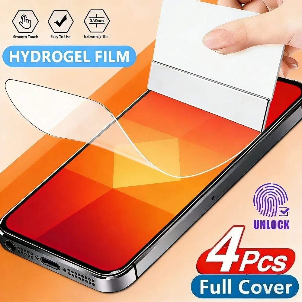 4er-Set Vollflächige Hydrogel-Schutzfolie für iPhone 17 16 15 14 13 Pro Max 17e 16e 15 14 Plus Air 12 11 Pro Kratzfester Displayschutz