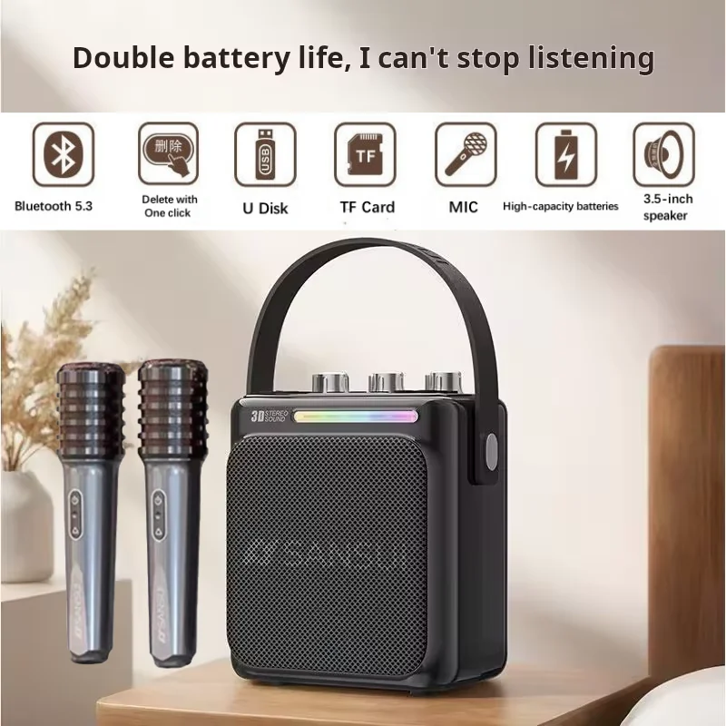 

SANSUI T80 60 Вт беспроводной портативный микрофон Bluetooth-динамик семейная вечеринка караоке сабвуфер с перезаряжаемым плеером 4400 мАч