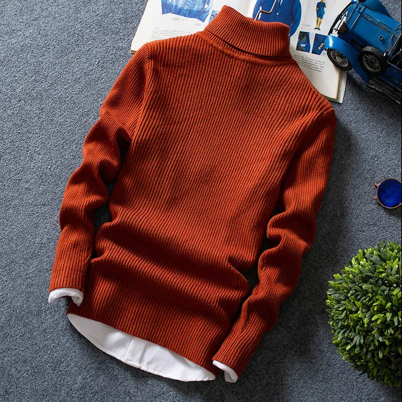 Fashion Solid Color Loose Knitted All-match Turtleneck Sweater Men\'s Clothing 2022 Autumn New Casual Pullovers Korean Warm Tops