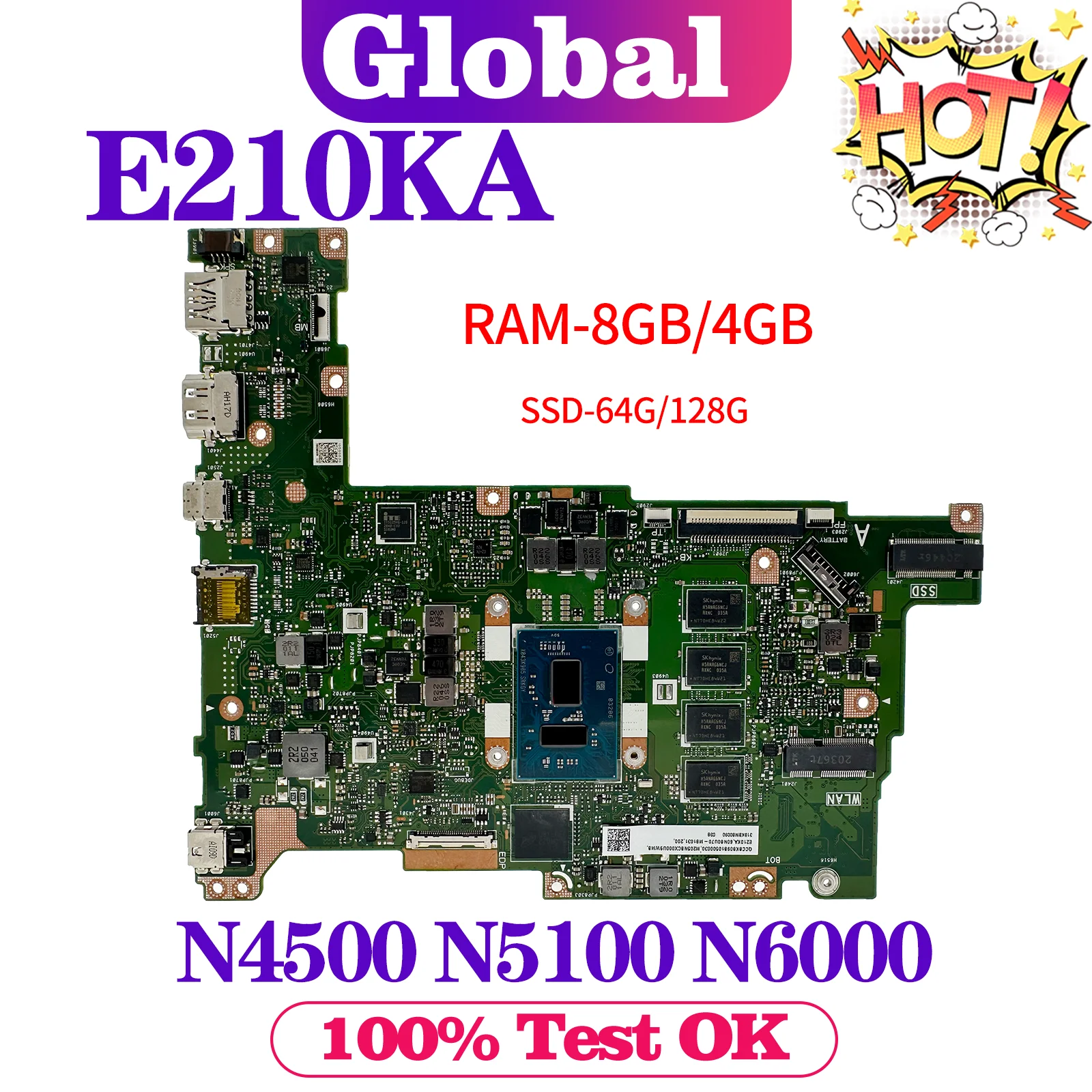 

KEFU E210 Mainboard For ASUS Vivobook Go 12 E210KA L210KA L210K E210K Laptop Motherboard N4500 N5100 N6000