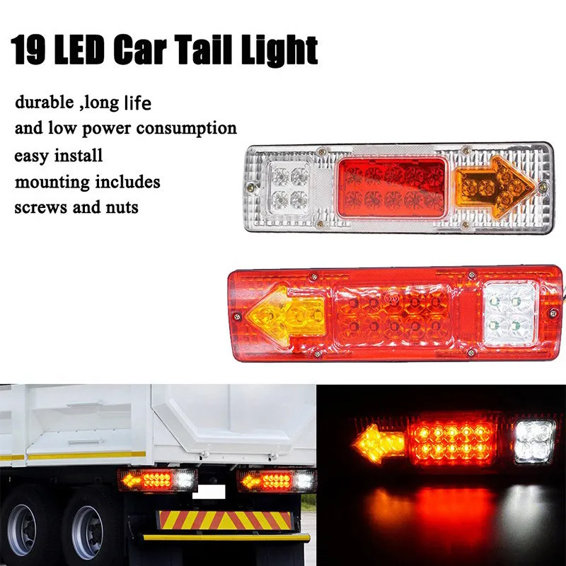 2Pcs 12V/24V Waterproof Car 8 19 20 26 36 46 LED Tail Light Warning Lights Rear Lamps Pair Boat Trailer Rear Parts For Trailer