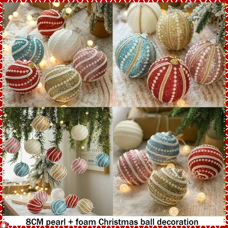 

8CM Christmas Ball Decoration Pendant Pearl Foam Christmas Tree Pendant Colorful Ball Christmas Atmosphere DIY Hanging Ornaments
