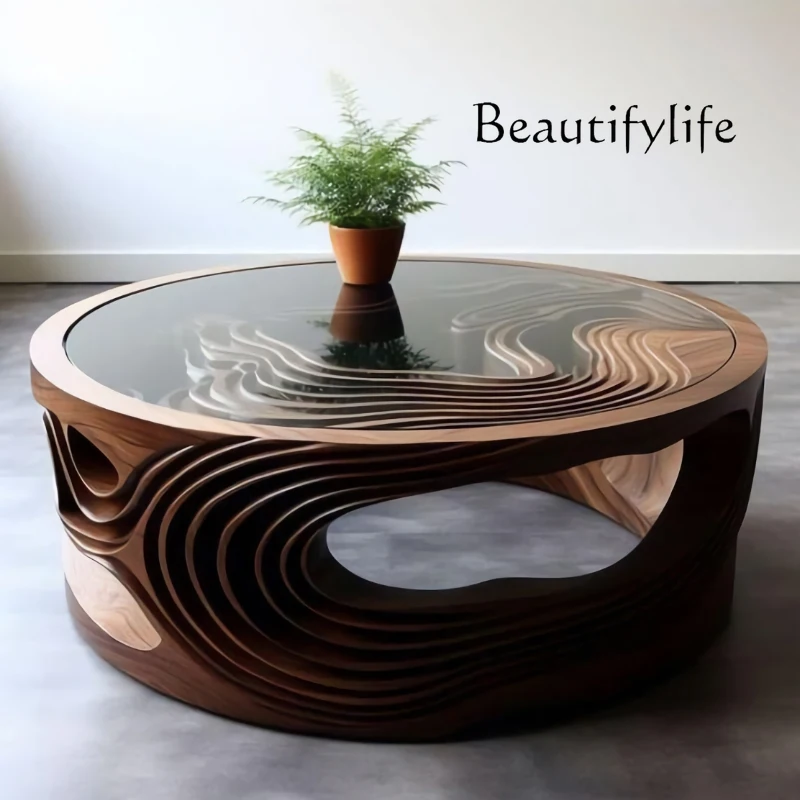 High-Grade Solid Wood Sofa and Tea Table Designer Art Black Walnut Low Table Villa Living Room Tea Table