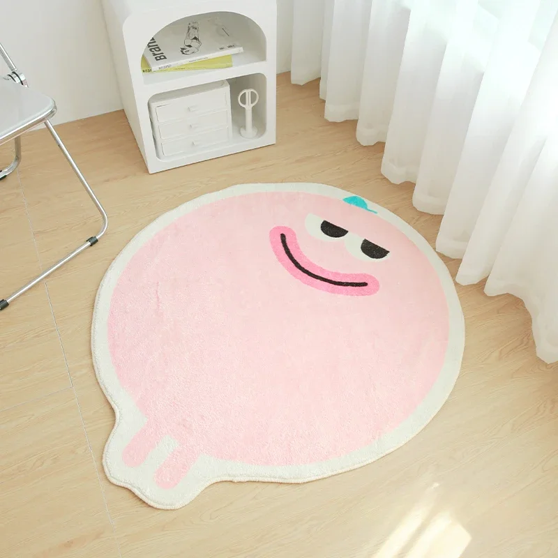 

Cute Pink Carpets Creative Design Smiley Cartoon Carpet Plush Soft Living Room Decoration Rugs Children's Bedroom Bedside Rug IG