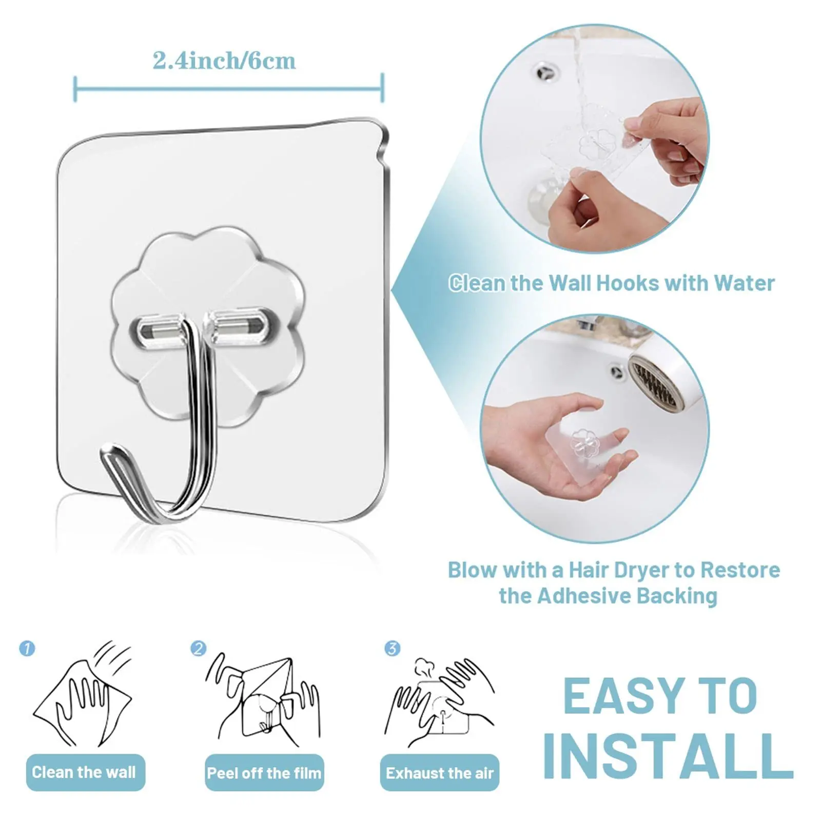 Waterproof and Oilproof Wall Hooks, Sticky Hooks for Kitchen Bathroom Shower Door Outdoor Wall Hanging Door Self-adhesive