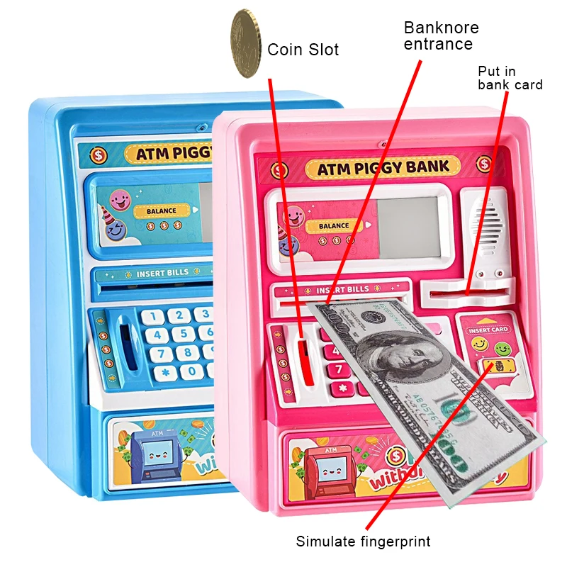 

ATM Machine Piggy Bank Automatic Sensing Roll Money Fingerprint Card Insertion Counting Piggy Bank, Cartoon Toy Money Box