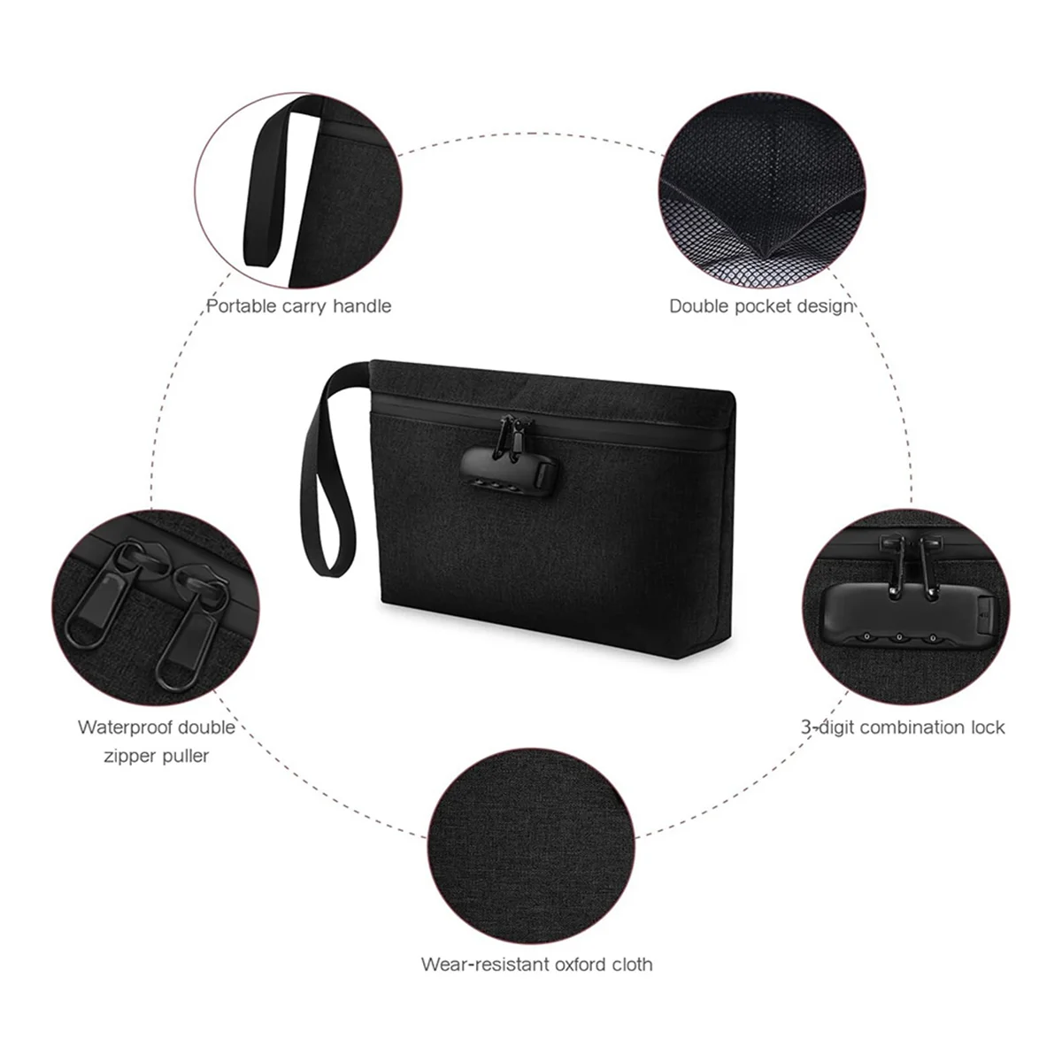 ABQR Money Bag with Lock, Lockable Cash Bag, Waterproof Bank Bag with Zipper and Lock for Cash, Cell Phone B