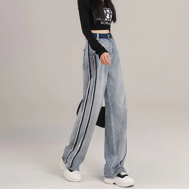 2024 Spring/Summer New High Waist Wide Leg Jeans Women\'s Loose and Slim Fashion Straight Leg Pants Trendy