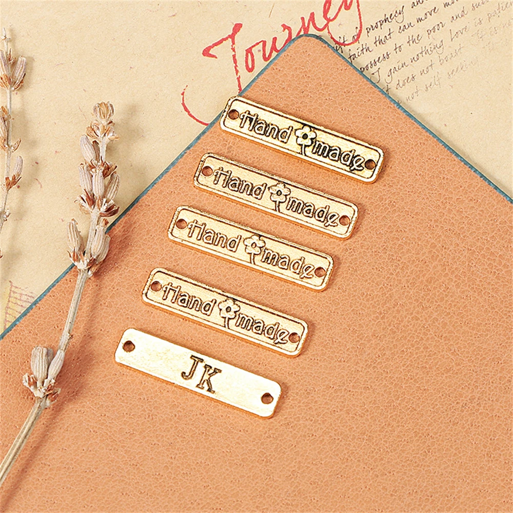 50PCS Vintage Hand Made Letter Clothing Metal Labels Decoration DIY Sewing Women Bags Garment Tags Label Accessories Supplies